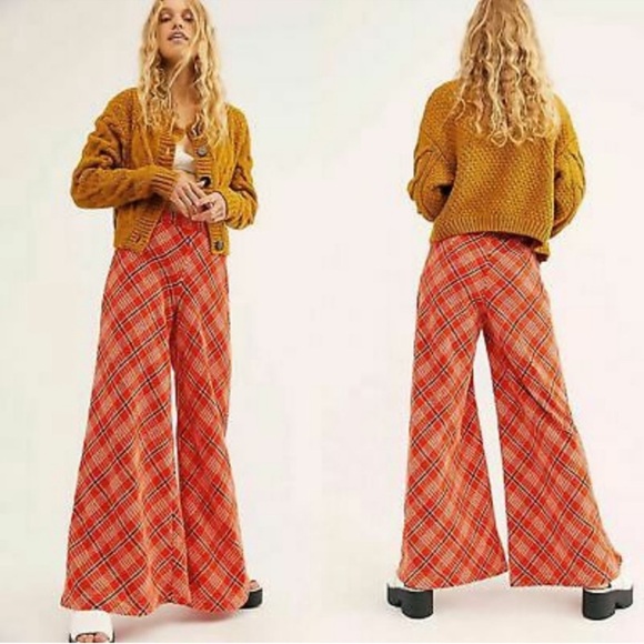 Free People Pants - Free People Wonderland Wide-Leg Pants Red Combo Small NWOT